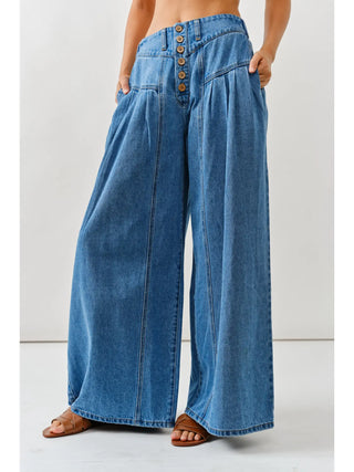 Alice Front Button Down Flare Jeans - Medium Wash