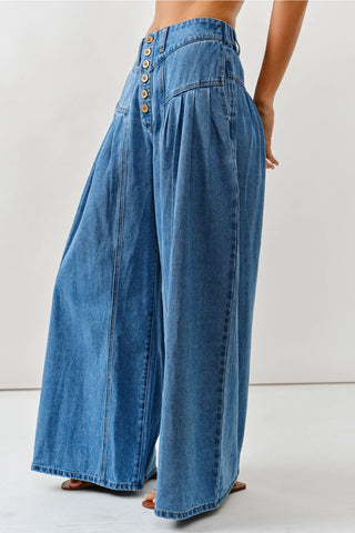 Alice Front Button Down Flare Jeans - Medium Wash