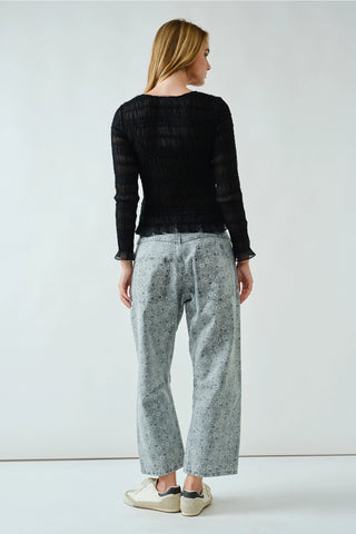 Iris Lace Detail Smocking Top - Black