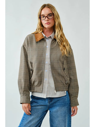 Riley Classic Plaid Bomber Jacket - Brown