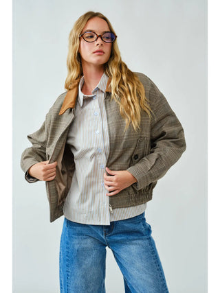 Riley Classic Plaid Bomber Jacket - Brown