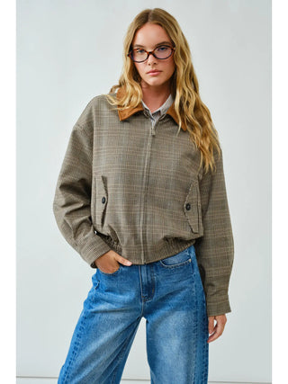 Riley Classic Plaid Bomber Jacket - Brown