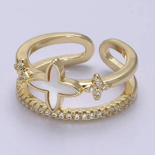 Clara Gold Clover Double Band Adjustable Ring