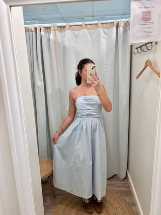 Lila Tube Wide Striped Maxi Dress - Sky/White // Needii