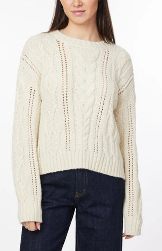 Cable Knit Pointelle Sweater - Whisper White