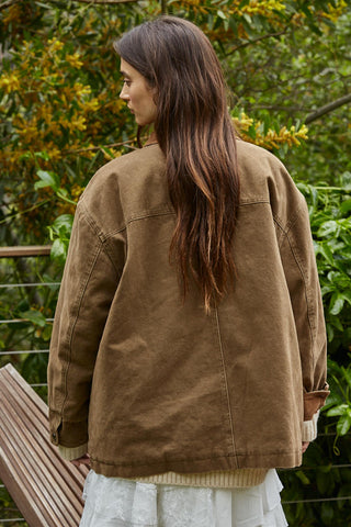 Sable Cotton Field Collared Jacket / Olive Brown