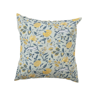 Square Floral Pillow with Insert // Blue and Yellow