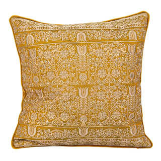 Square Cotton Embroidered Pillow // Yellow