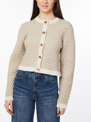 Silvia V-Neck Short Button-Down Cardigan / Oatmeal Heather Combo