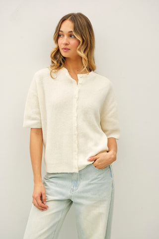 Cherie Ribbed Button Down Cardigan - Ivory
