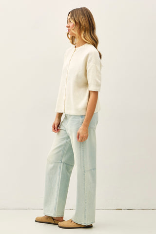 Cherie Ribbed Button Down Cardigan - Ivory