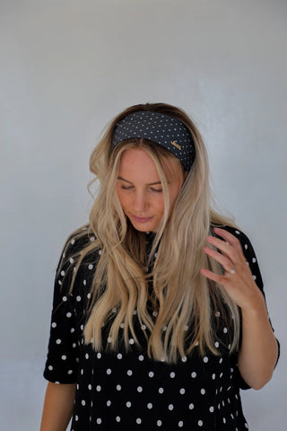 Kaxi Polka Dot Soft Headband - Black and Cream