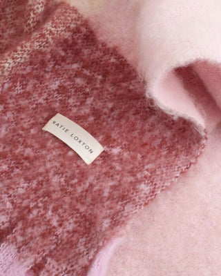 Recycled Checkered Tassel Scarf - Pink,  Burgundy, and Cream