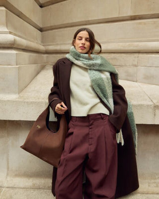 Recycled Checkered Tassel Scarf - Olive Green and Off White