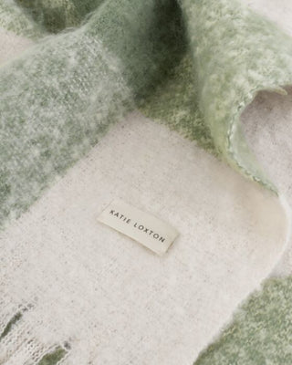 Recycled Checkered Tassel Scarf - Olive Green and Off White