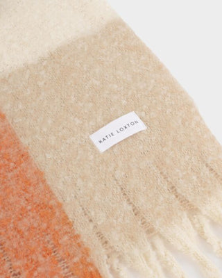 Recycled Checker Tassel Scarf - Lilac, Orange, and Taupe