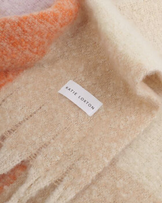 Recycled Checker Tassel Scarf - Lilac, Orange, and Taupe