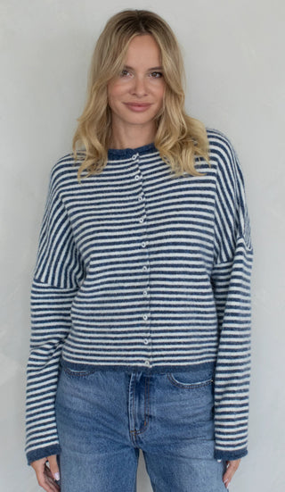 Mini Striped Piper Cardigan - Denim