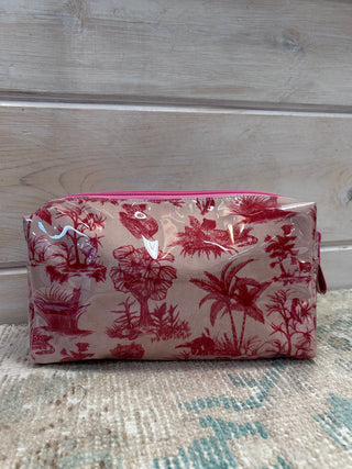 Pink & Red Toile Makeup Bag - Outdoors Print