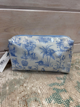 Blue & White Toile Makeup Bag - Outdoors Print
