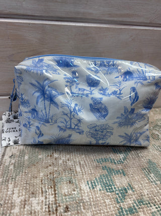 Blue & White Toile Makeup Bag - Outdoors Print