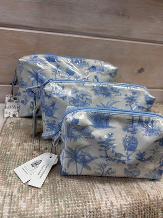 Blue & White Toile Makeup Bag - Outdoors Print