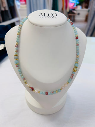 Blue Turquoise & Red Beaded Necklace