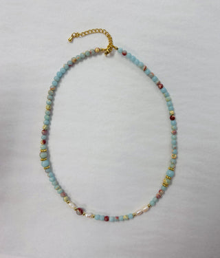 Blue Turquoise & Red Beaded Necklace