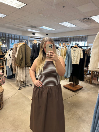 Poplin Combo Dress - Chocolate