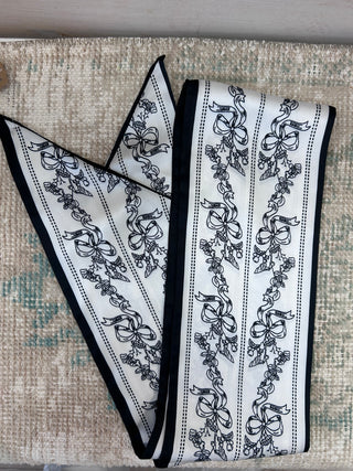 Large Satin Scarf - Black & Ivory Bows