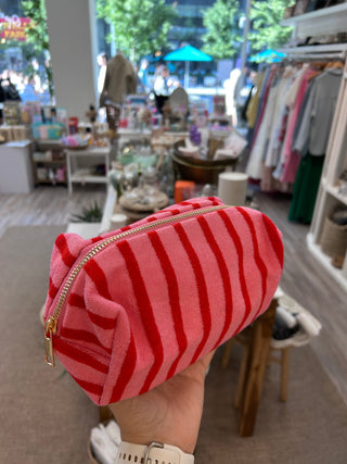 Red & Pink Striped Cosmetic Bag