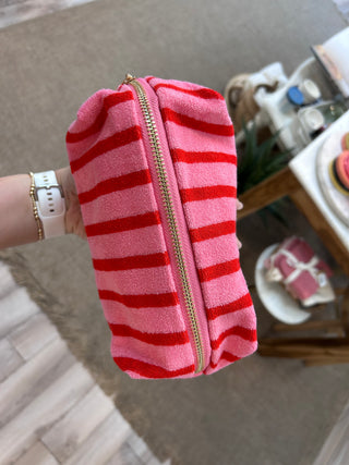 Red & Pink Striped Cosmetic Bag