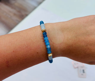 Blue Stone & Gold Mix Stretch Bracelet