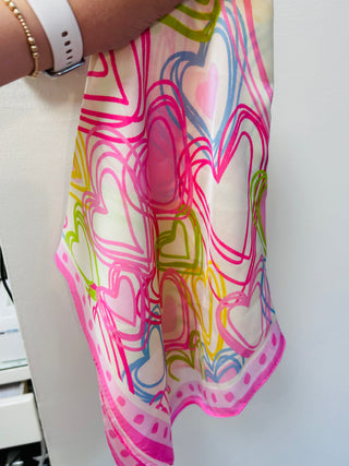 Colorful Hearts Satin Scarf