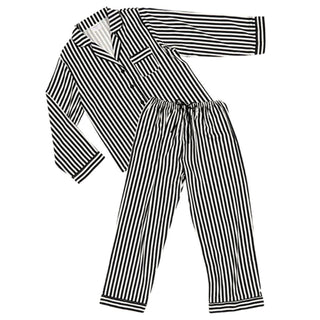 Long Sleeve Stripe Pajama Set - Black and Ivory