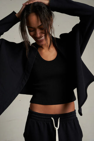 Olivia Fleece Cardigan - True Black // Perfect White Tee
