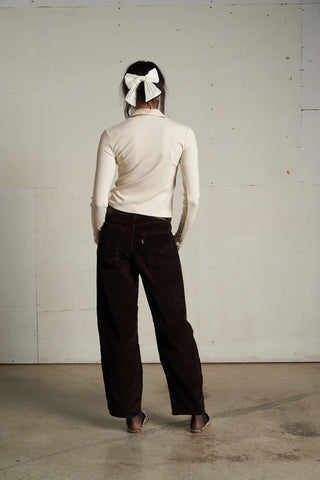 Amee Luxe Rib LS Polo Button Front Top - Sugar // Perfect White Tee