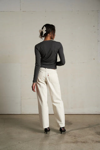 Maureen Luxe Rib LS Cardigan Top - True Black // Perfect White Tee