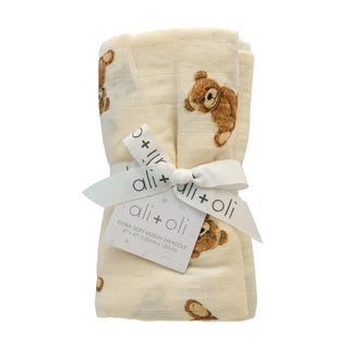 Bamboo Muslin Swaddle Baby Blanket - Teddy Bear