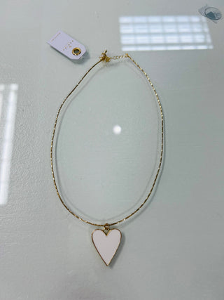 Gold Wire White Heart Necklace