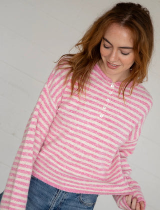 Piper Henley Pullover - Bubblegum Stripe