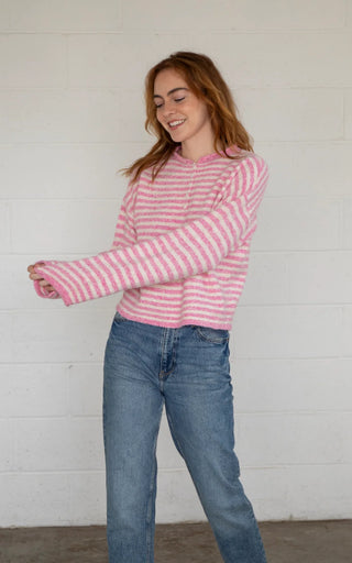Piper Henley Pullover - Bubblegum Stripe