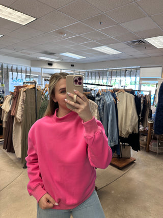 Mia Mock Neck Sweatshirt - Hot Pink