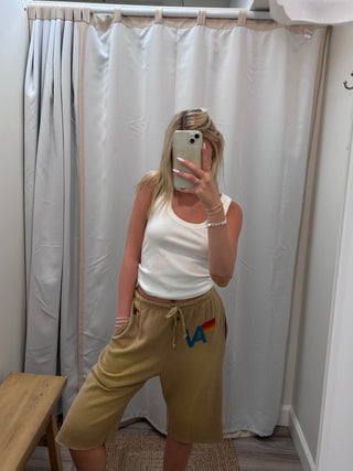 Vintage Logo Sweat Shorts - Faded Tan // Aviator Nation