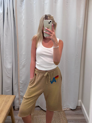 Vintage Logo Sweat Shorts - Faded Tan // Aviator Nation