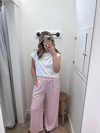 Portofino Stripe Linen Pants - Light Pink