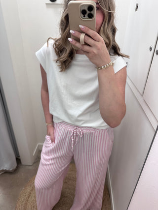Portofino Stripe Linen Pants - Light Pink