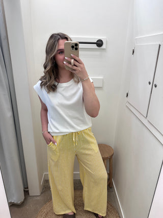Portofino Stripe Linen Pants - Yellow
