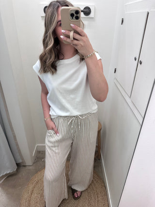 Portofino Stripe Linen Pants - Light Brown