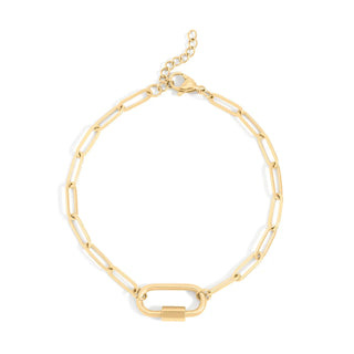 18k Gold PVD Stainless Steel Paperclip Carabiner Bracelet